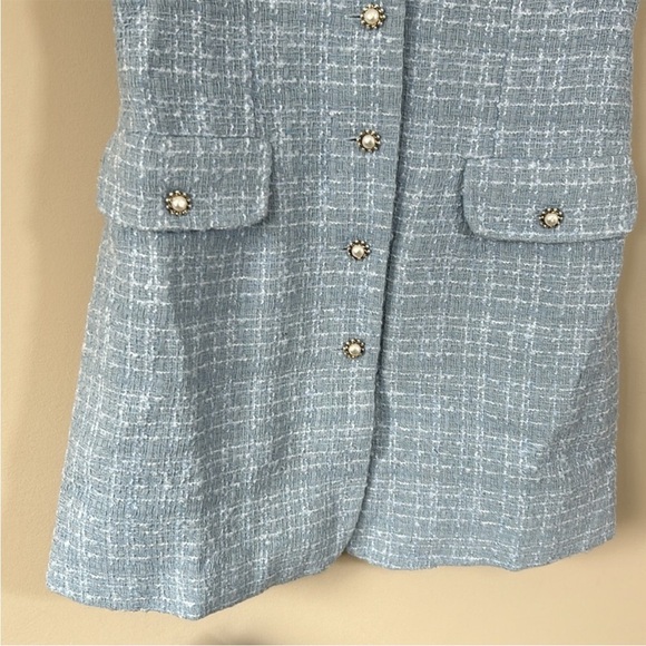 Anthropologie Maeve Sleeveless Tweed Blazer Mini Dress Light Blue Sz 6 NEW - Picture 6 of 14